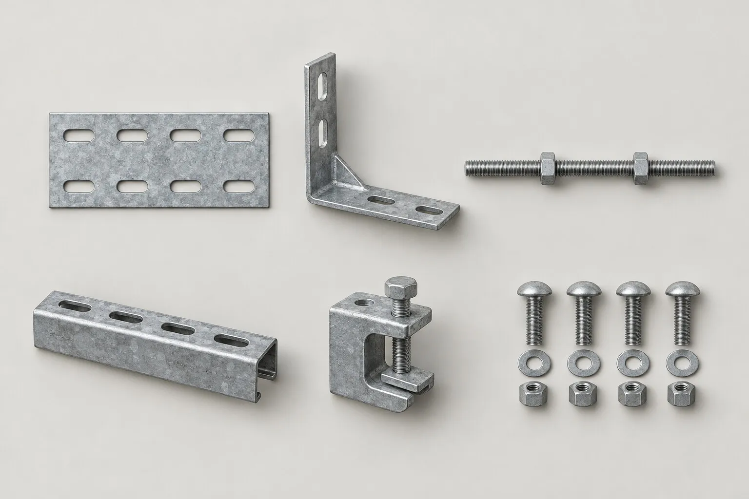 Aksesoris instalasi cable tray: splice plate, bracket, hanger rod, clamp dan baut