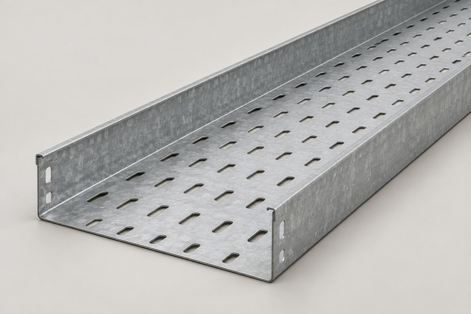 Hot-dip galvanized perforated cable tray type U with a slotted base